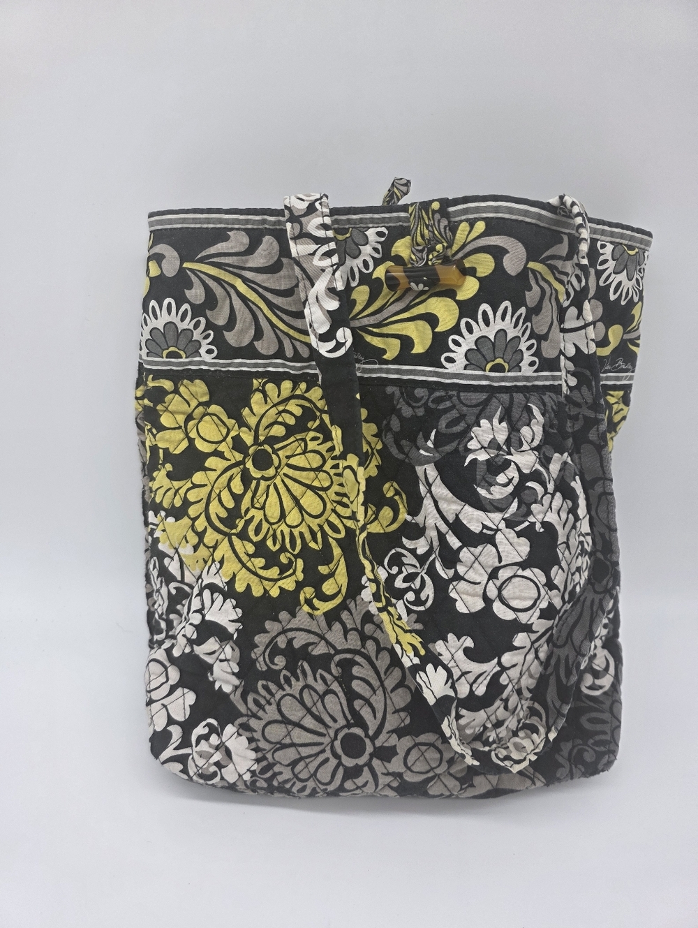Vera Bradley Vintage Baroque Quilted Floral Tote in Black, Gray & Yellow